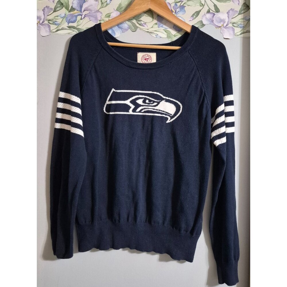 Forty Seven Brand Seattle Seahawks Large Blue Knit Pullover Sports Fan Sweater